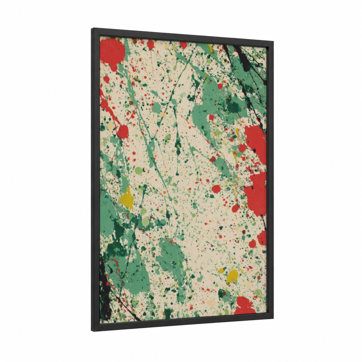 Vibrant Salad Splash framed art print — black wood frame — red and green palette