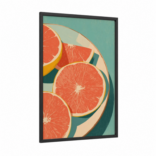 Grapefruit Slices framed art print — black wood frame — red and teal palette