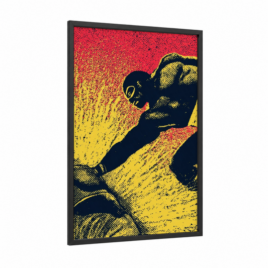 Dynamic Wrestler framed wrestling print — black wood frame — red and yellow gold palette