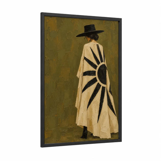 Geometric Fashion Silhouette Wall Art framed fashion illustration print — black wood frame — beige and gold palette