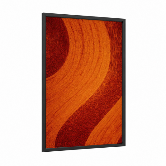 Crimson Guitar framed acoustic guitar print — black wood frame — red and orange palette