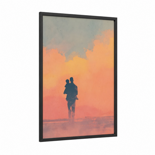 Father's Bond framed father's day print — black wood frame — salmon pink and gold palette