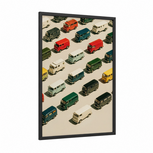 Vintage Van Collection framed art print — black wood frame — cream and true green palette