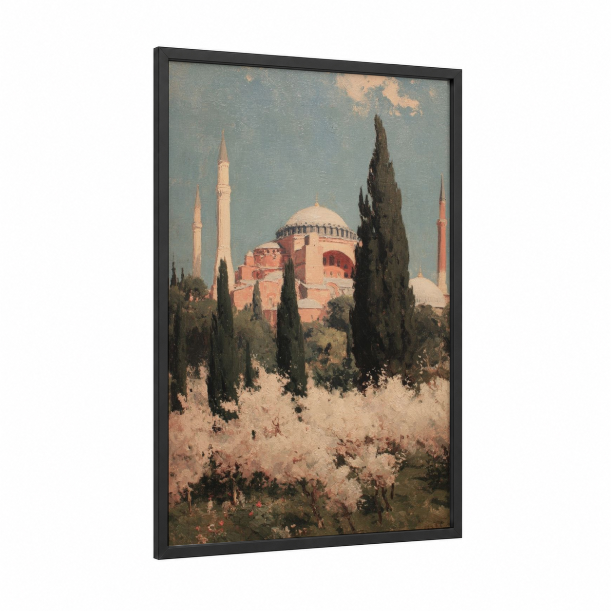 Hagia Sophia Majesty framed hagia sofia print — black wood frame — blue and gold palette