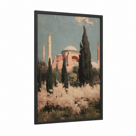 Hagia Sophia Majesty framed hagia sofia print — black wood frame — blue and gold palette