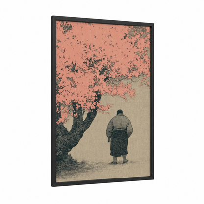Solitary Contemplation framed wrestling print — black wood frame — peach and gray palette