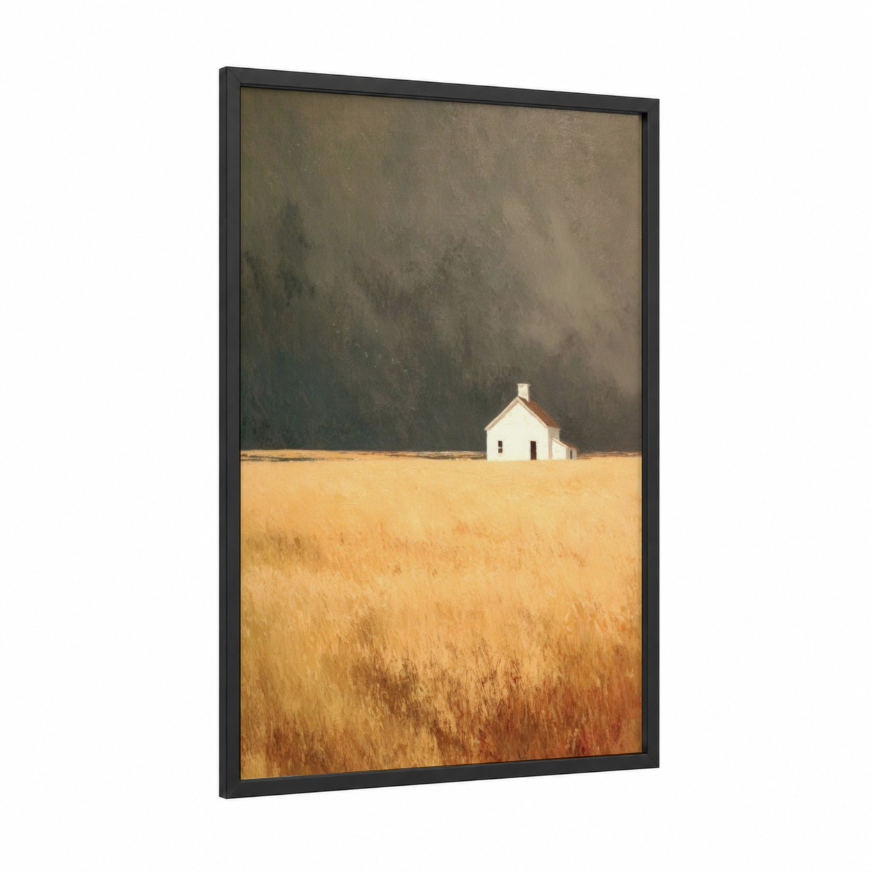 Solitary Chapel framed churches and chapels print — black wood frame — gold and gray palette