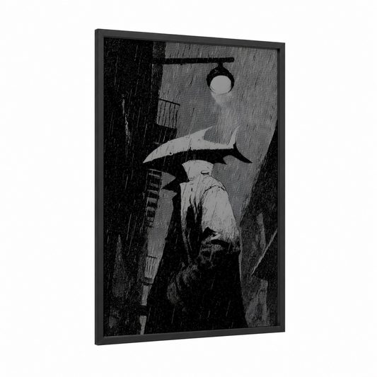 Noir Sailfish framed art print — black wood frame — black and white palette