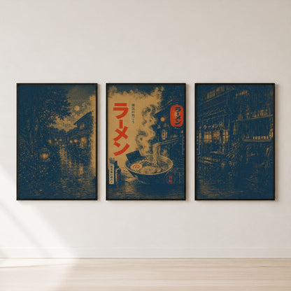 Japanese Ramen Shop Triptych Wall Art Set — set hero