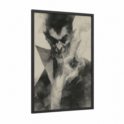 Shadowed Vampire framed art print — black wood frame — black and black and white palette
