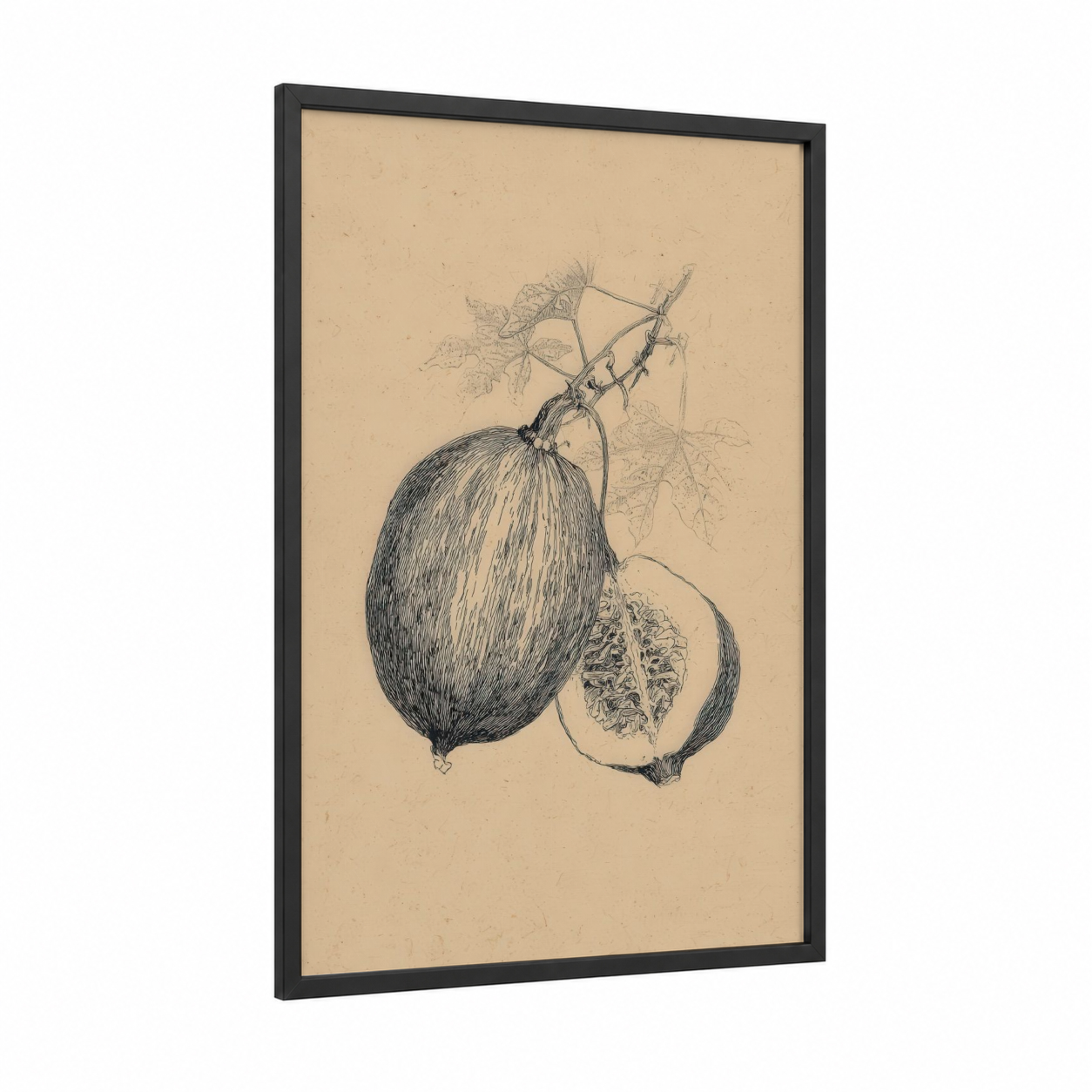 Passion Fruit Study framed art print — black wood frame — beige and black palette