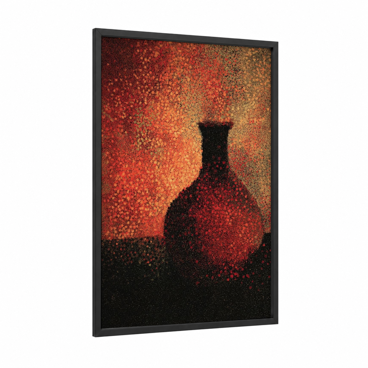Crimson Wine Silhouette framed red wine print — black wood frame — red and gold palette