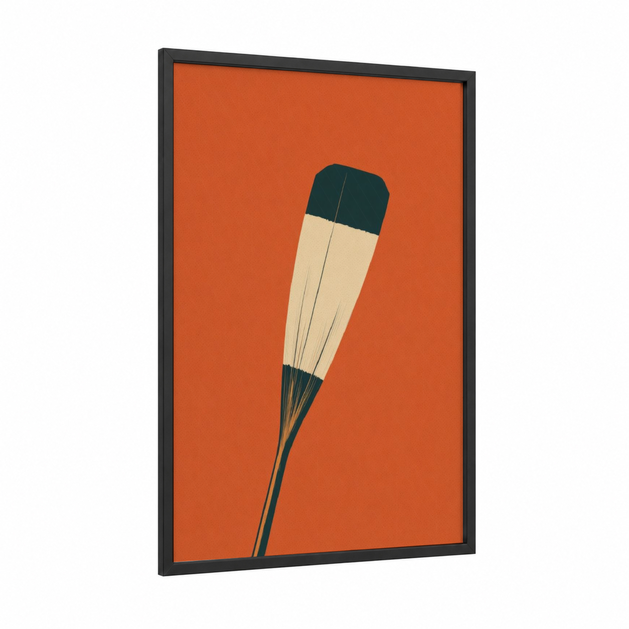 Minimalist Oar framed gondola print — black wood frame — orange and black palette