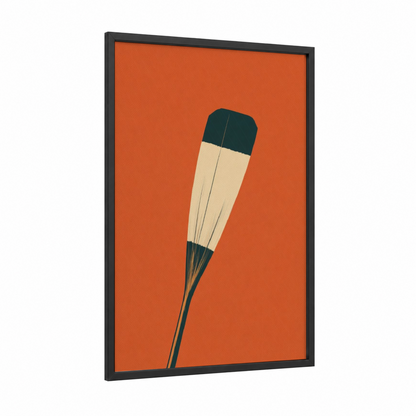Minimalist Oar framed gondola print — black wood frame — orange and black palette