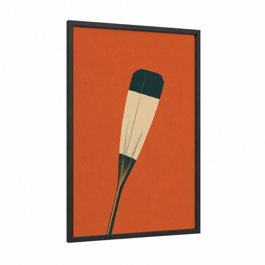 Minimalist Oar framed gondola print — black wood frame — orange and black palette
