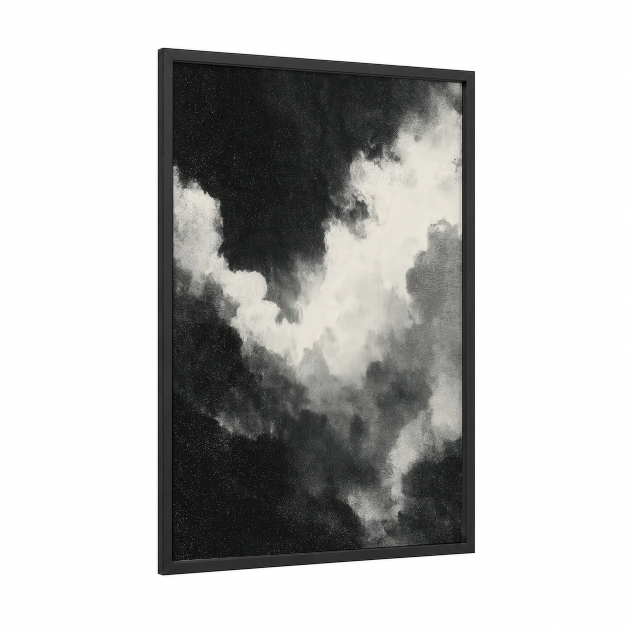 Dramatic Nebula framed art print — black wood frame — black and white and gray palette