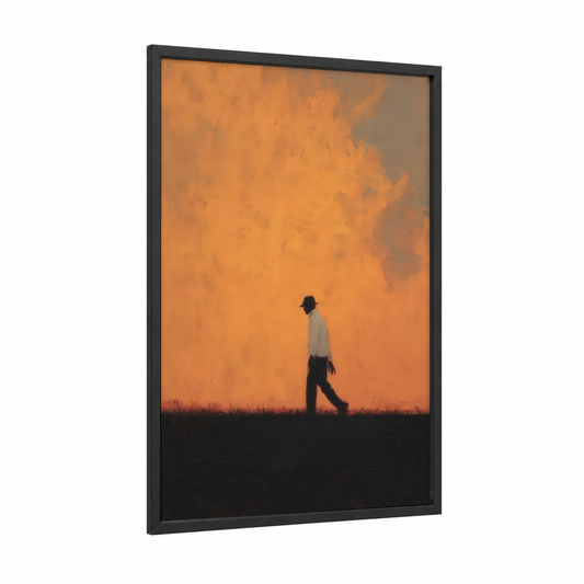 Solitary Cricket framed art print — black wood frame — orange and black palette