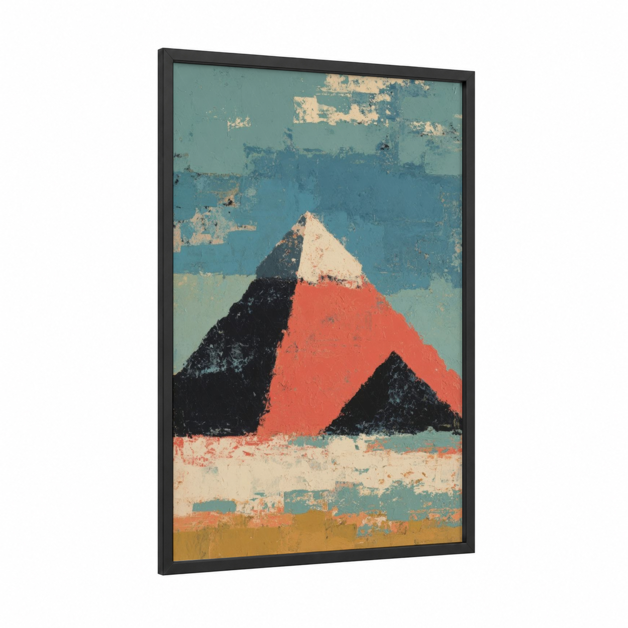 Crimson Pyramid framed great pyramid of giza print — black wood frame — teal and red palette