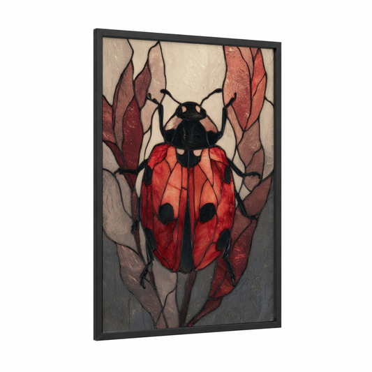 Crimson Ladybug framed art print — black wood frame — red and cream palette