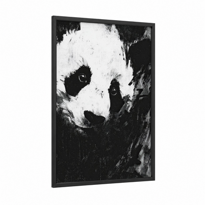 Contemplative Panda framed art print — black wood frame — black and white palette