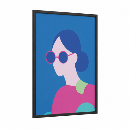 Colorful Fashion Portrait framed fashion illustration print — black wood frame — blue and magenta palette
