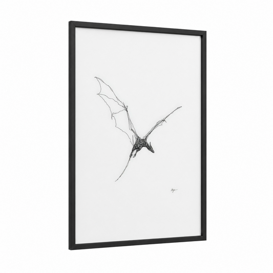 Minimalist Dragon framed art print — black wood frame — black and white palette