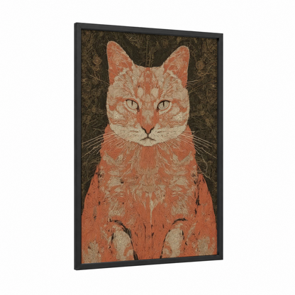 Ginger Cat Portrait framed art print — black wood frame — cream palette