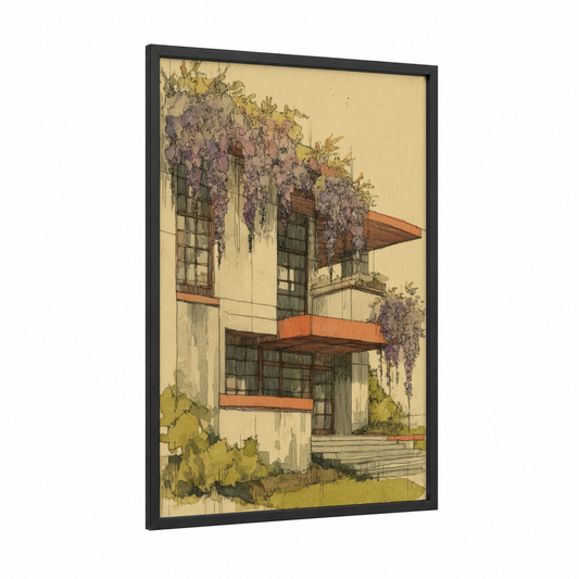 Wisteria Modernism framed art print — black wood frame — lavender and cream palette