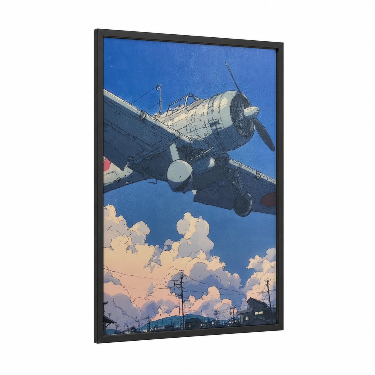 Sky Blue Vintage framed vintage airplane print — black wood frame — blue and cream palette