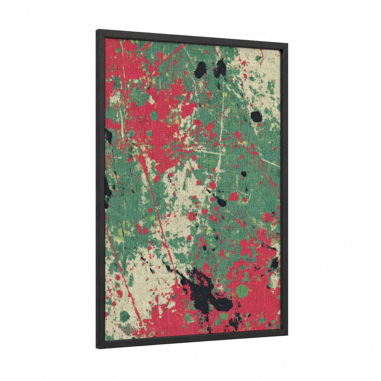 Vibrant Salad Mix framed art print — black wood frame — red and true green palette