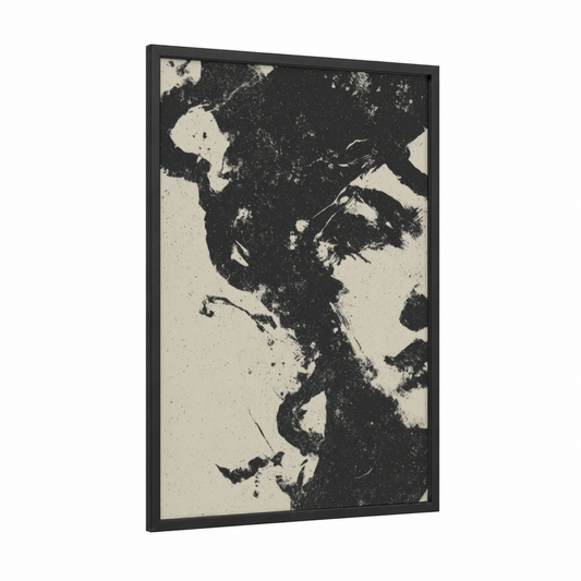 Shadowed Medusa framed art print — black wood frame — black and white palette