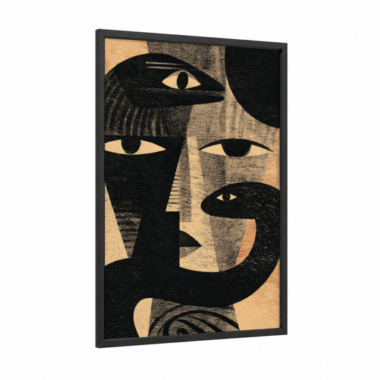 Medusa's Gaze framed art print — black wood frame — black and cream palette