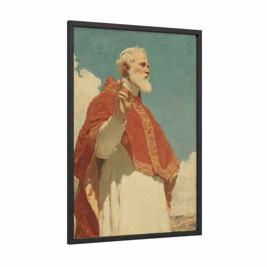 Blessed Saint Peter framed st. peter print — black wood frame — teal and gold palette