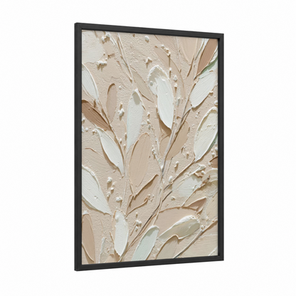 Textured Minimalist framed abstract minimalist print — black wood frame — cream and beige palette