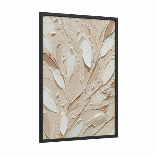 Textured Minimalist framed abstract minimalist print — black wood frame — cream and beige palette