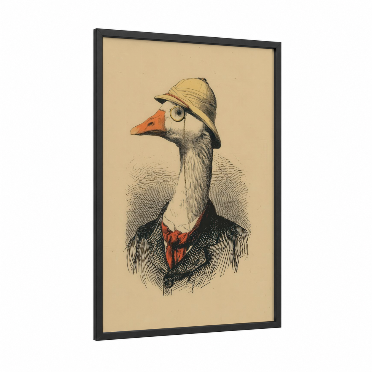 Dapper Goose framed geese print — black wood frame — cream and black and gold palette