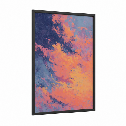 Cosmic Nebula framed art print — black wood frame — orange and blue palette