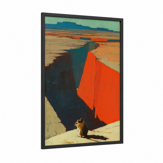 Desert Gerbil framed art print — black wood frame — orange and dark blue palette