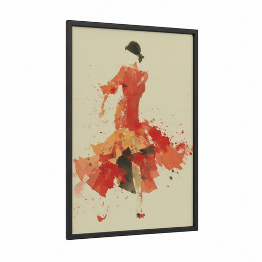 Passionate Flamenco Dancer framed art print — black wood frame — red and orange palette