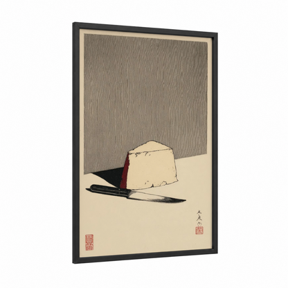 Minimalist Cheese framed art print — black wood frame — gray and cream palette