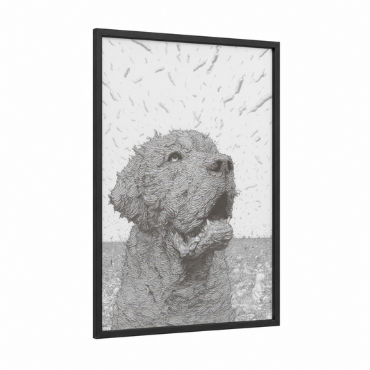 Contemplative Mastiff framed art print — black wood frame — black and white and gray palette