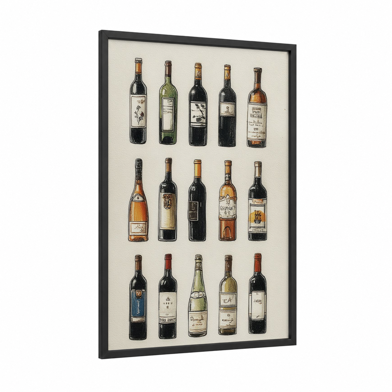 Vintage Wine Collection framed red wine print — black wood frame — gold and brown palette