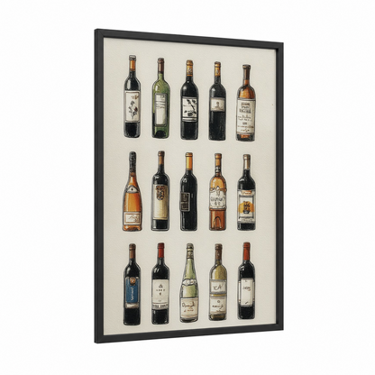 Vintage Wine Collection framed red wine print — black wood frame — gold and brown palette