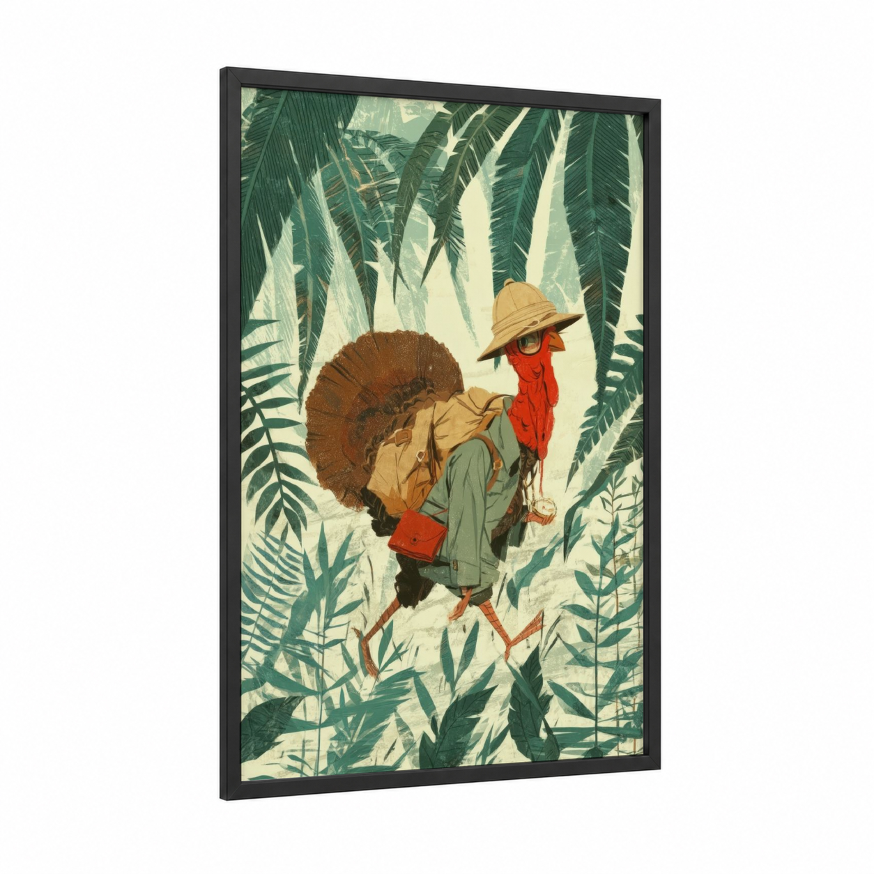 Explorer Turkey framed art print — black wood frame — green and cream palette