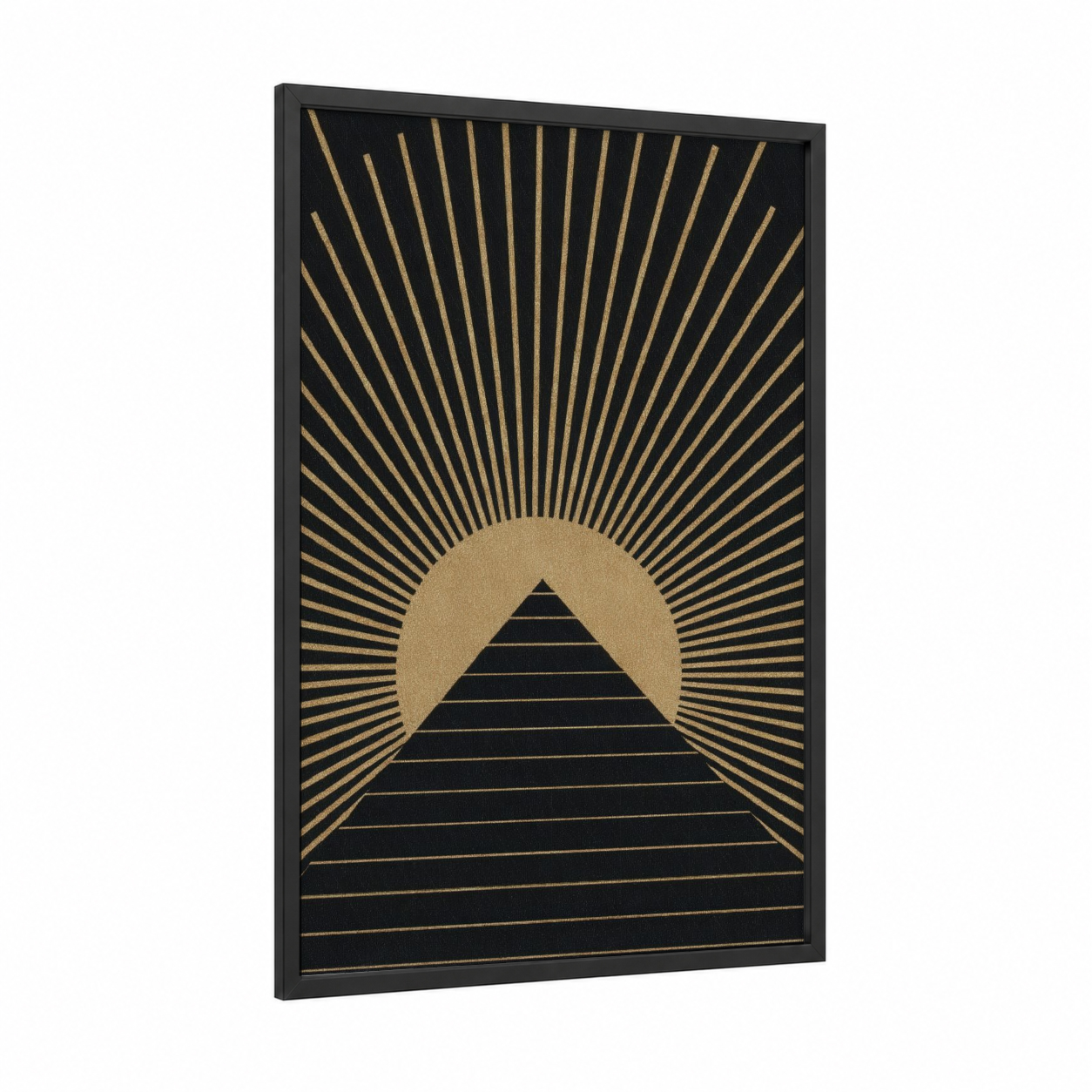 Golden Pyramid Sunrise framed great pyramid of giza print — black wood frame — gold and black palette