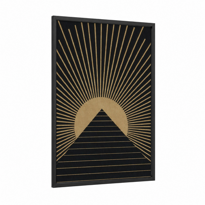 Golden Pyramid Sunrise framed great pyramid of giza print — black wood frame — gold and black palette