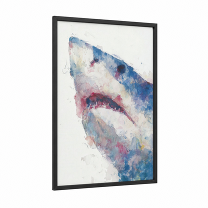 Azure Sand Tiger framed sand tiger shark print — black wood frame — blue and pink palette