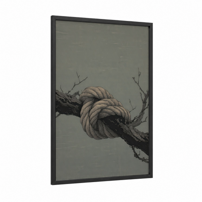 Nautical Knot Study framed rope knots print — black wood frame — gray and black and white palette