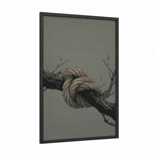 Nautical Knot Study framed rope knots print — black wood frame — gray and black and white palette