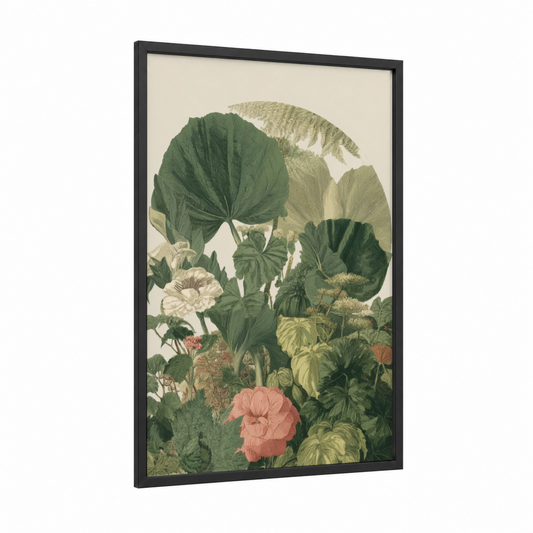 Botanical Earth Celebration framed earth day print — black wood frame — sage green and cream palette